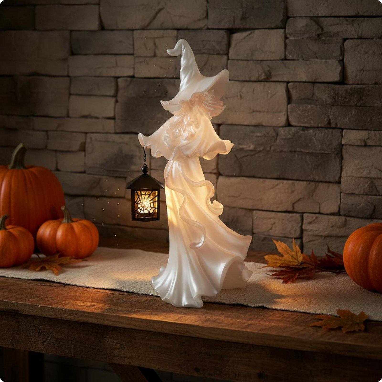 Witch Lantern Statue Resin Halloween Decor Tabletop Display White