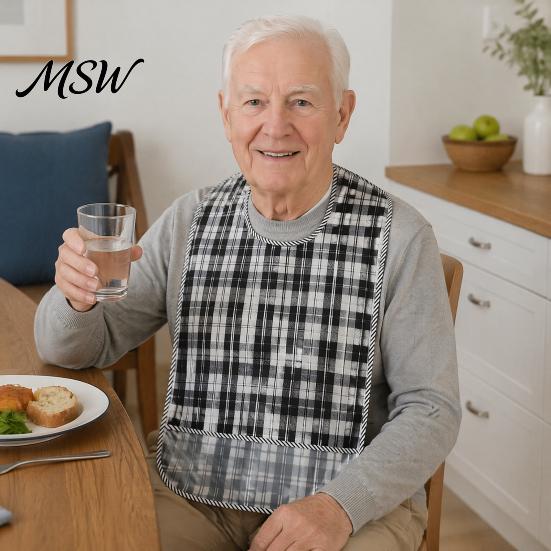 Adaptive Clothing for Seniors Double-sided Waterproof Adult Bib, with Adjustable Neck Strap, Wide Reusable Bibs Eating Crumb Catcher Large Washable