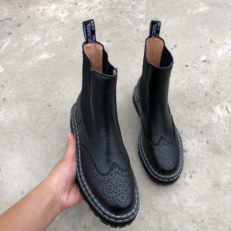 Fashion 2025 autumn/winter leather round toe women boots ankle boots women's leather boot British style women shoes boots for women