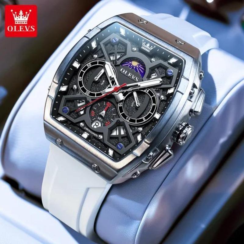 

OLEVS Водонепроницаемые светящиеся стильные часы с силиконовым ремешком для мужчин, кварцевые часы с выемкой белый