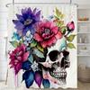 Rose Skeleton Skull Shower Curtains Flowers Waterproof Bath Curtains for Bathroom Home Decoration Halloween Bathroom Curtain