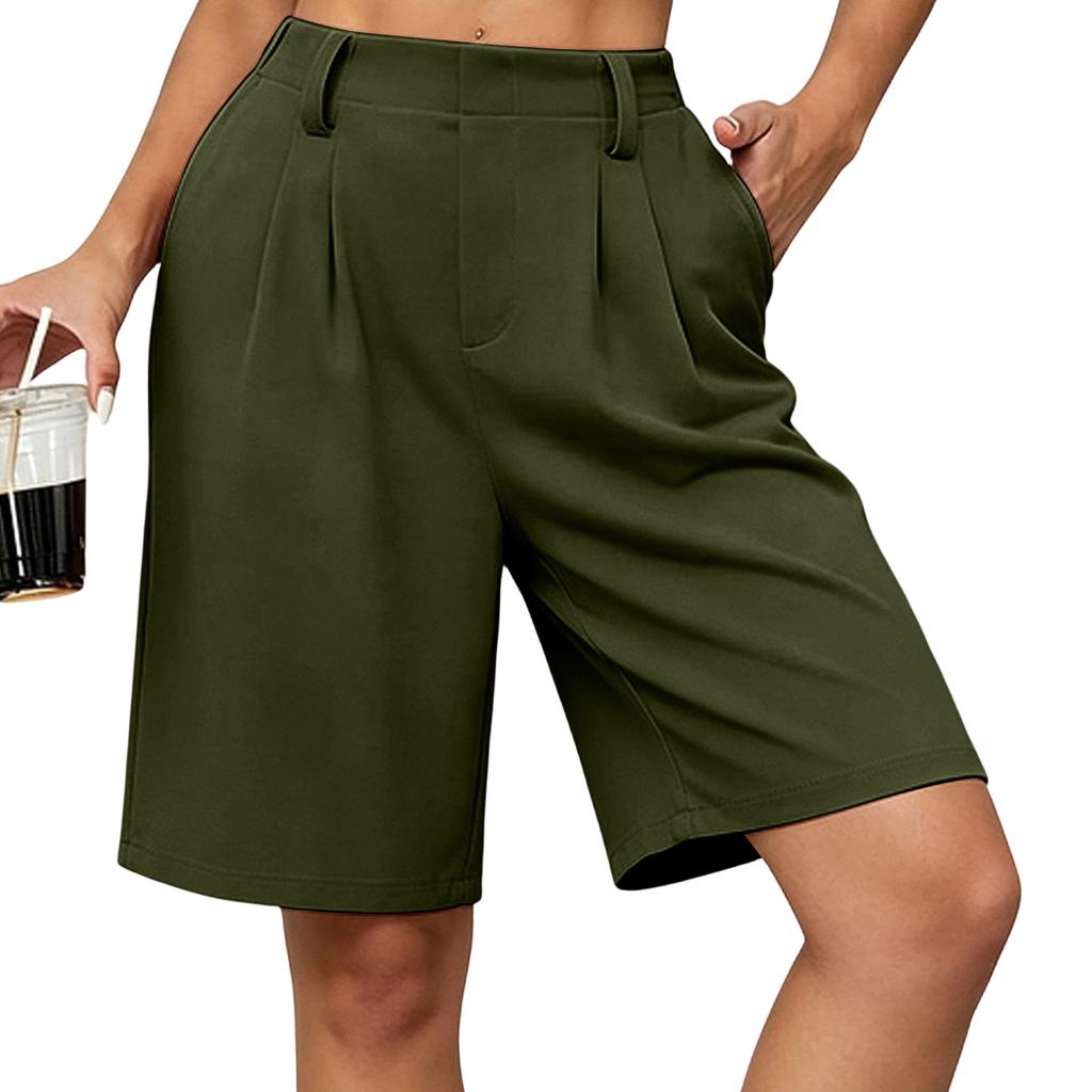Women Casual Loose Fit Wide Leg Bermuda Shorts with Pockets Mid Length Street Style Five Point Pants Comfortable Everyday Wear
