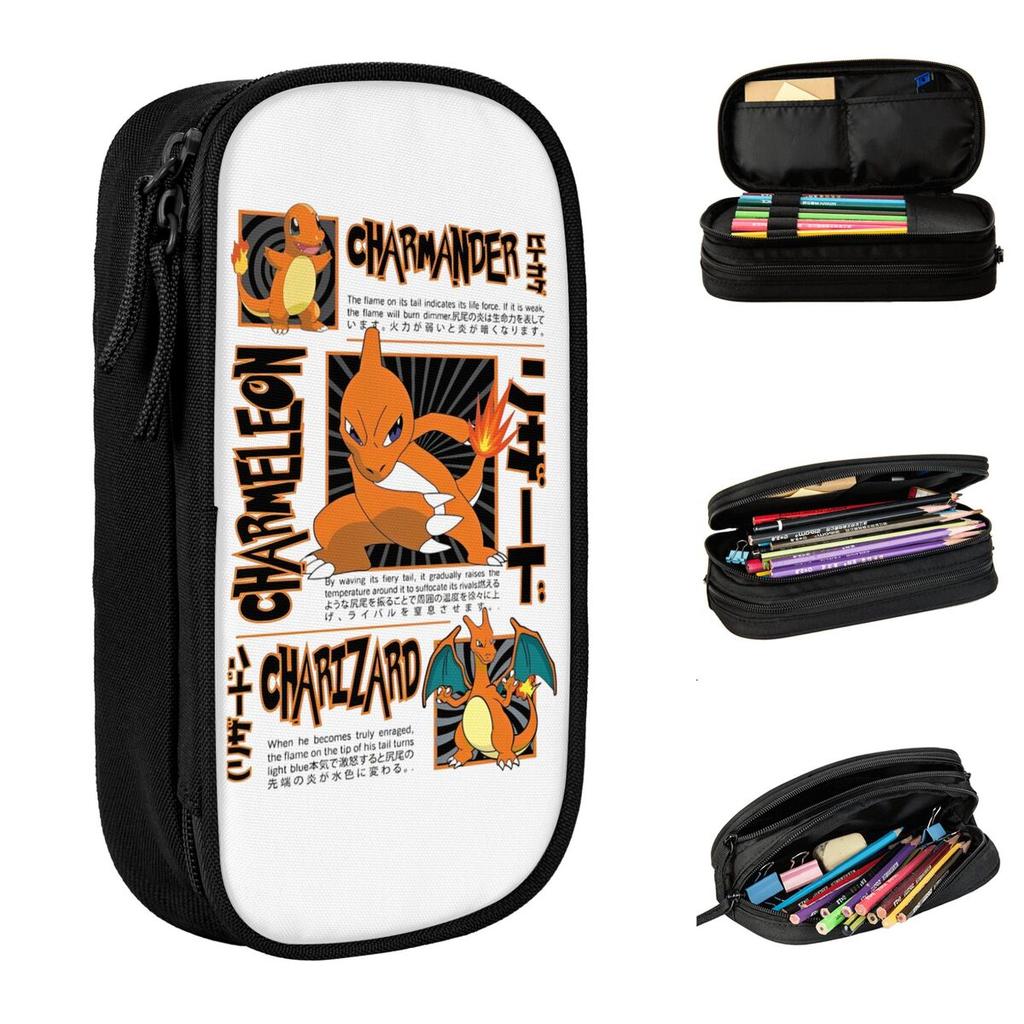 Pokemoned Charmander Charmeleon Charizard Pencil Cases Pencilcases Pen Large Storage Bags School Supplies Gifts Stationery
