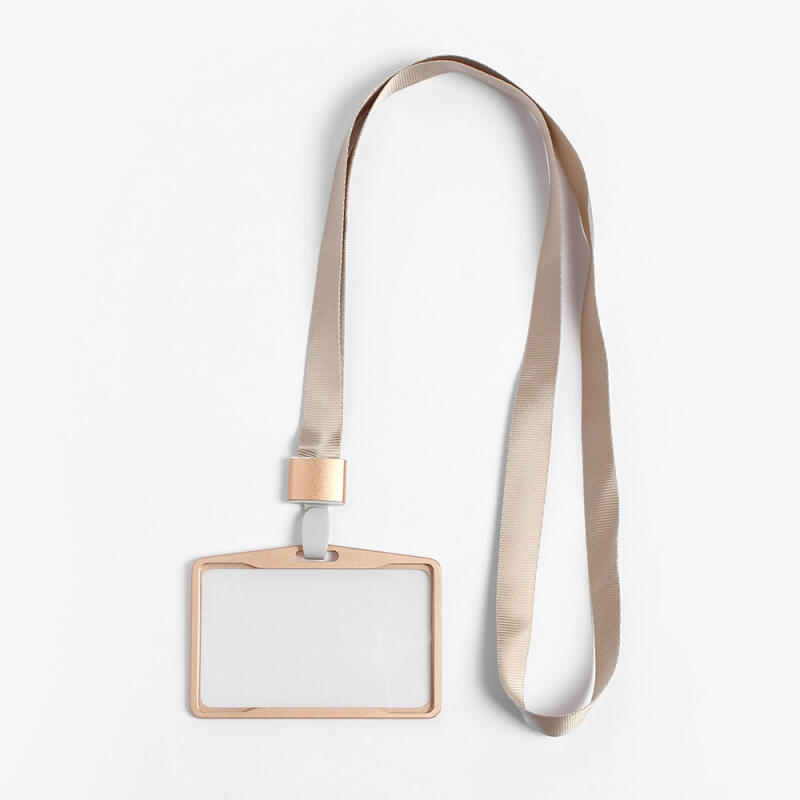 Металлический кейс для удостоверения сотрудника + Ремешок с бейджем (Горизонтальный/Золотой)