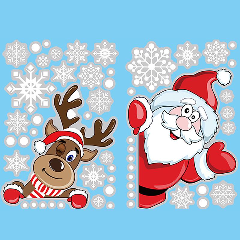 2pcs Christmas Window Decal Santa Claus Snowflake Stickers Winter Wall Decals for Kids Rooms New Year Christmas Window Decor