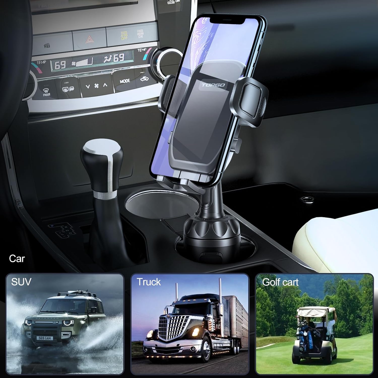 TOPGO Car Phone Mount, Cup Phone Holder for Car [Secure & Stable] Cup Phone Holder Cell Phone Automobile Cradle for iPhone 16 and More Smart Phone