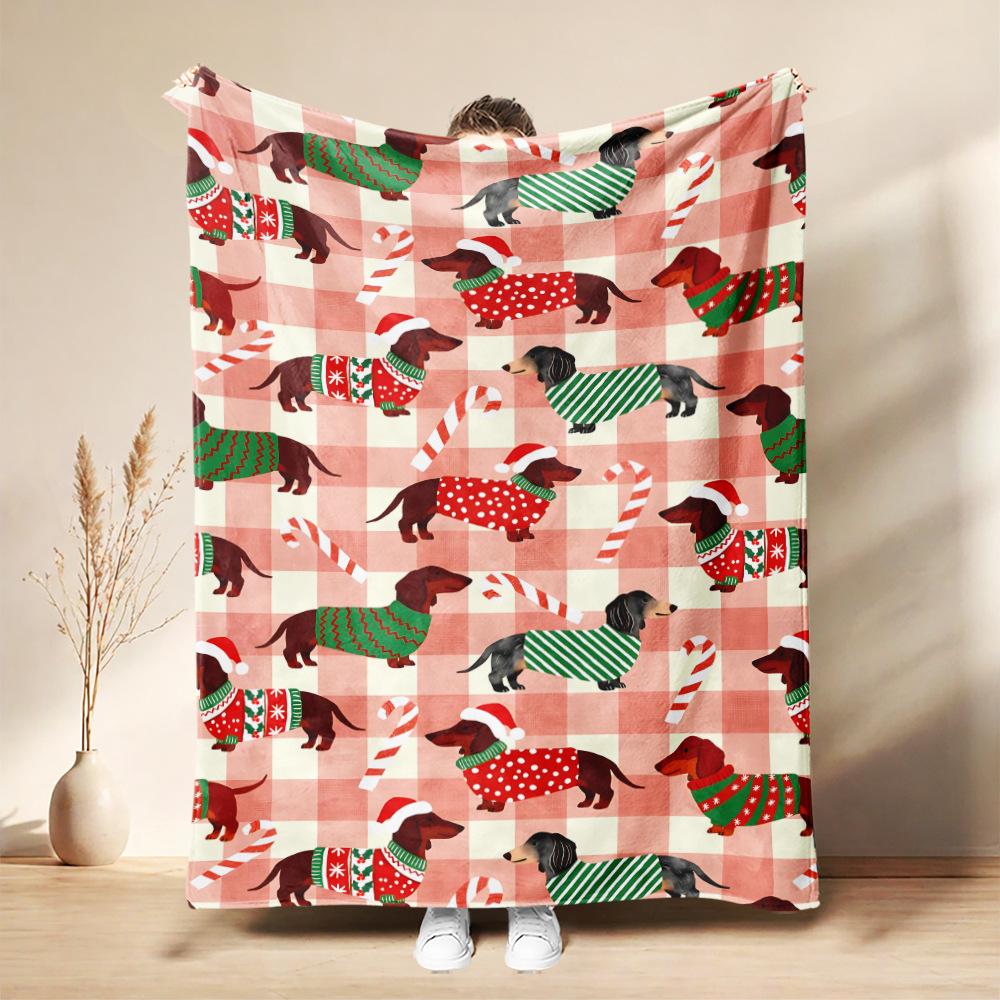 Christmas Flannel Blanket Santa Claus Puppy Soft Milu Deer, Warm Throw Blanket Winter New Year Gift For Kids, Couch Sofa Decor
