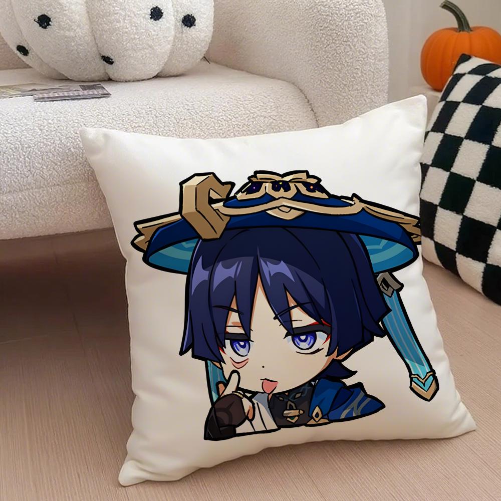 MiHoYo heiß lustig Genshin Emotes Meme Kissenbezug Überwurf-Kissenbezug Versteckter Knopf Strapazierfähiges Polyester Stuhlkissen