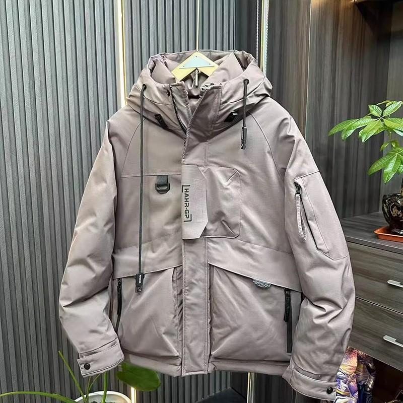 Mens Down Jacket Hooded Puffer Coat American Workwear Style Plus Size Winter Warm Outerwear