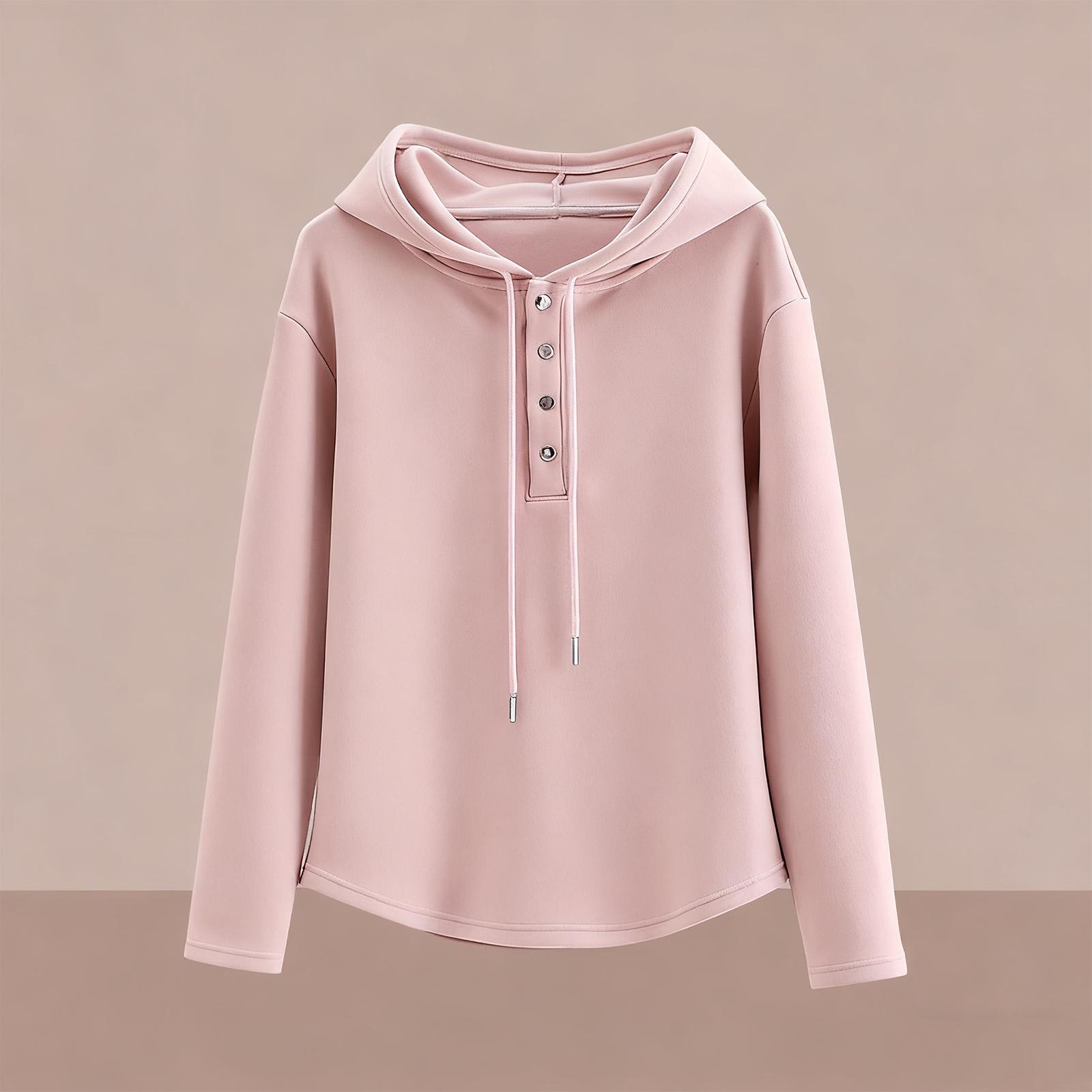 

Ladies Casual And Fashionable Solid Color Short Sleeved Hooded Top With Long Sleeves L розовый