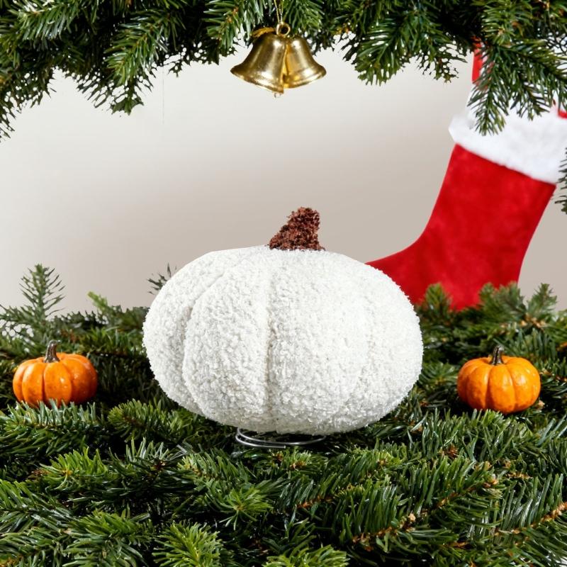White Specter Pumpkin Shape Tree Toppers Metal Frame Secure Holiday Decoration For Christmas Fireplaces Desktop
