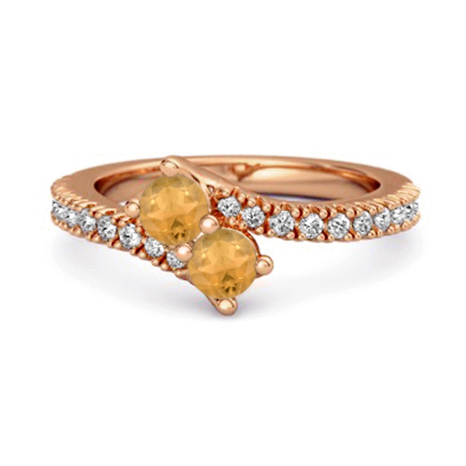 Citrine Double Row Bypass Embrace Ring - 925 Sterling Silver Rose Gold Vermeil 11.5 ярко-розовый