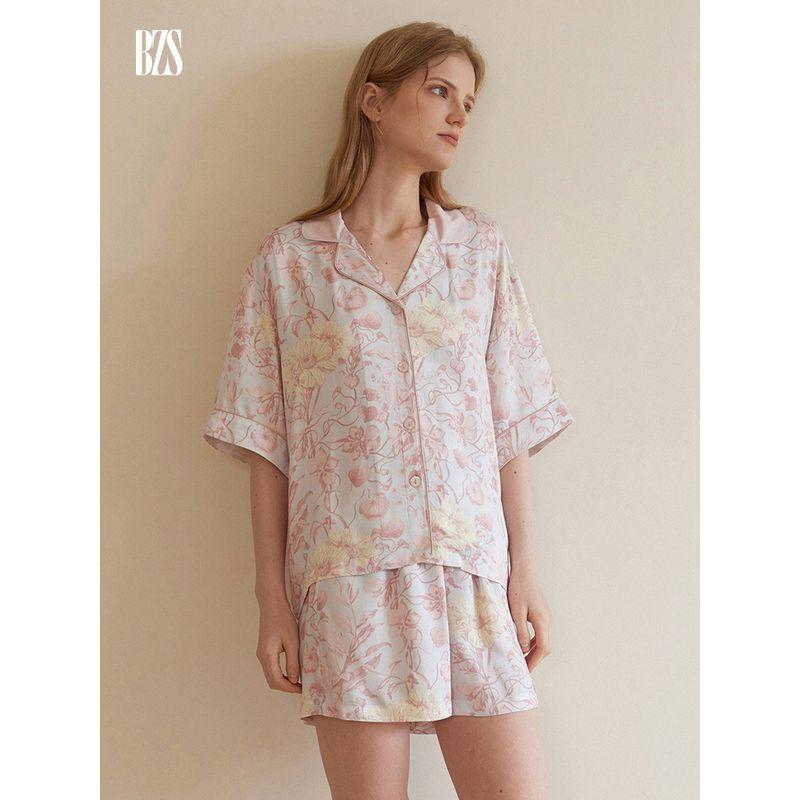 Summer 2024 New Arrival Short-Sleeve Pajamas Print Thin Loose Suitable for Daily Wear Two-piece Set Homewear for Women
