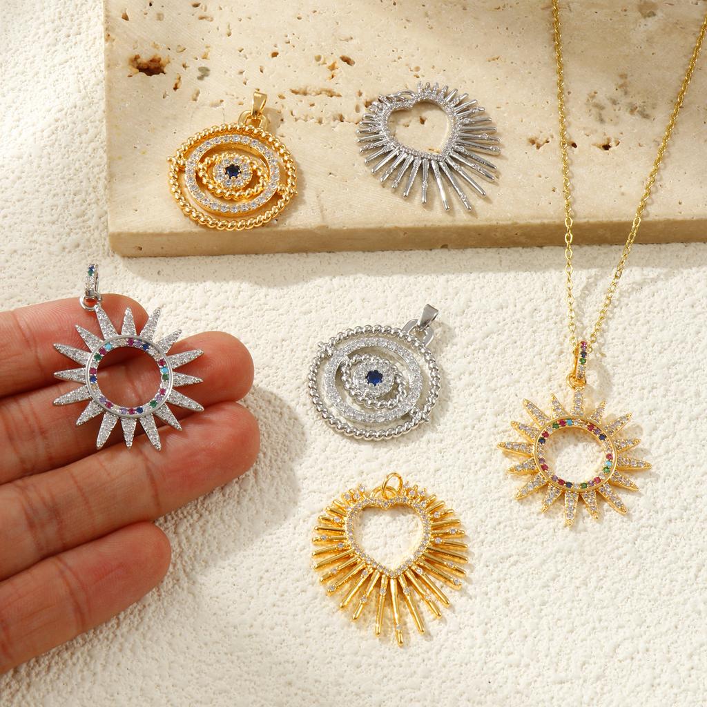 1 Piece Brass Hollow Sun Charms Micro Pave Cubic Zirconia Evil Eye Heart Pendant For DIY Necklace Bracelet Jewelry Making