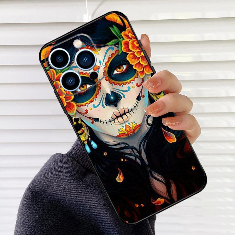 Catrina Beautiful Rose Girl Skull Phone Case For iPhone 17 16 15 14 11 12 13 Pro Max Mini 15 16 Plus 16e 17Air Cover Fundas