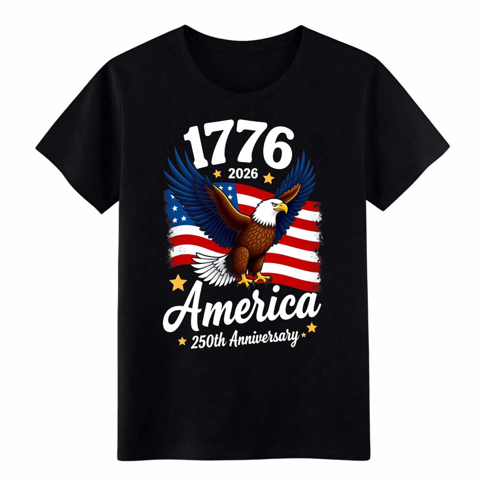 

Унисекс Ретро 1776-2026 Америка 250-й Печатный Футболка-Патриотичная Орлиная Графическая Футболка XL