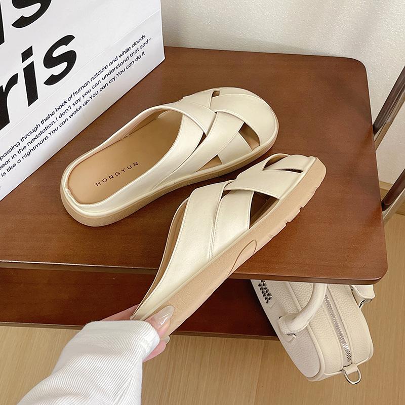 

Thick-bottomed woven hollow bag head slippers for women s outer wear 2025 new retro versatile lazy one-pedal cool slippers 35