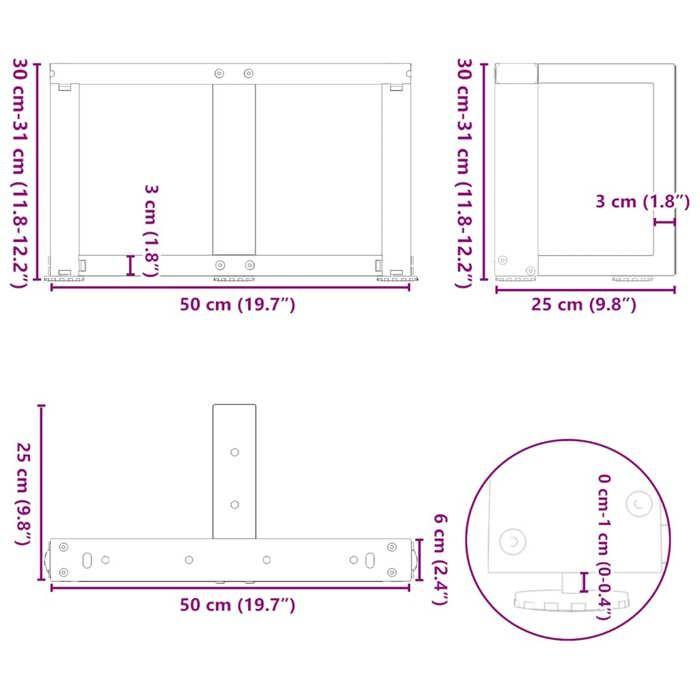 VidaXL Coffee Table Legs T-Shape, 2 Pieces, Black, 50 X 25 X (30-31) Cm, Steel 4013008