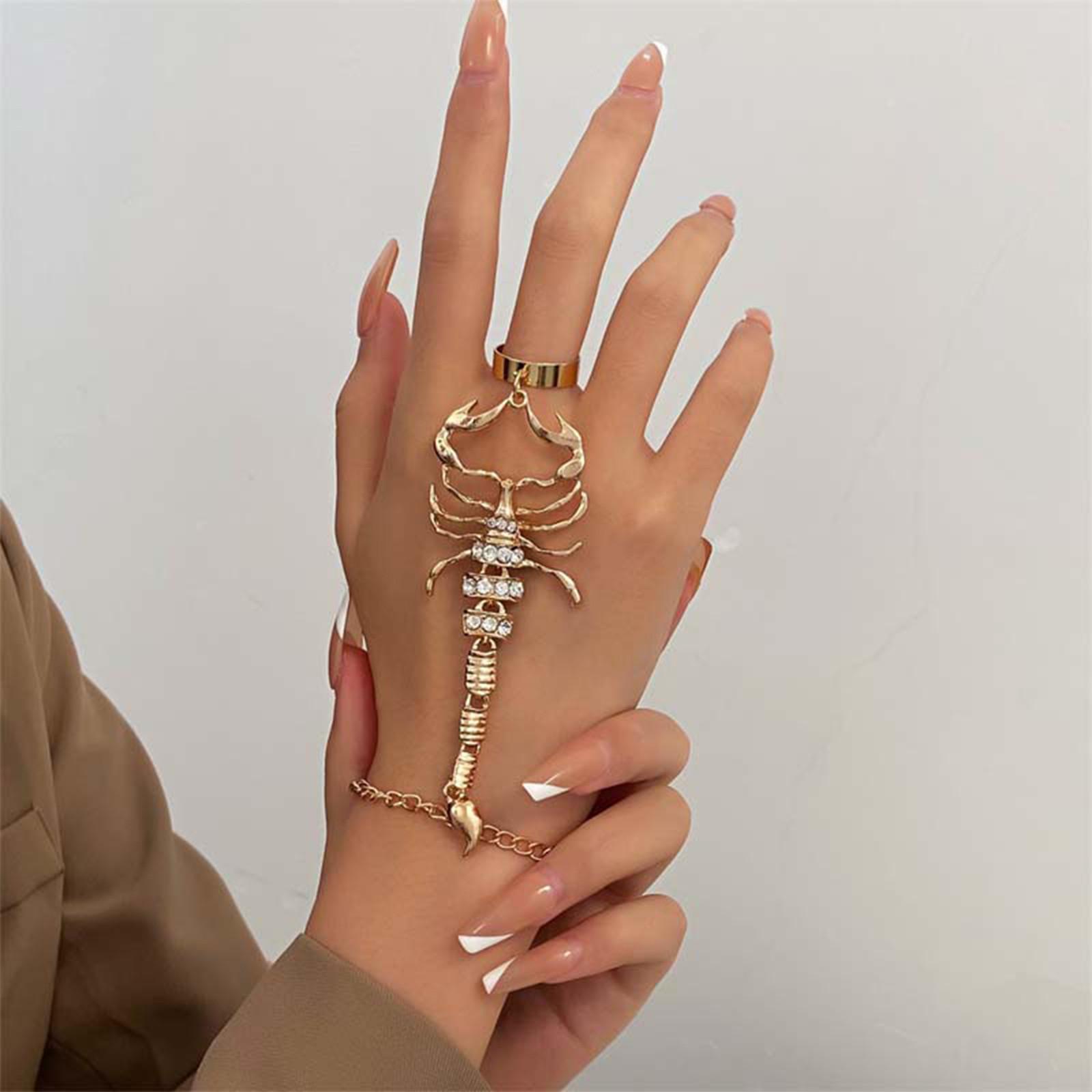 

Exaggerated Scorpion Finger Bracelet Female Sweet Cool Spicy Girl Micro Set Zircon Gemstone Stereoscopic Scorpion Bracelet One Size золотой