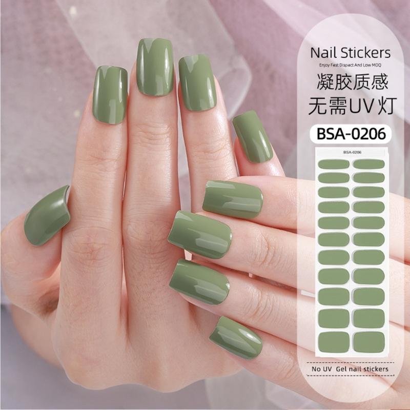 Gel Nail Strips Kit 22Pcs Solid Color Nail Stickers No UV Light Needed Easy Application for Home Travel Party Wedding