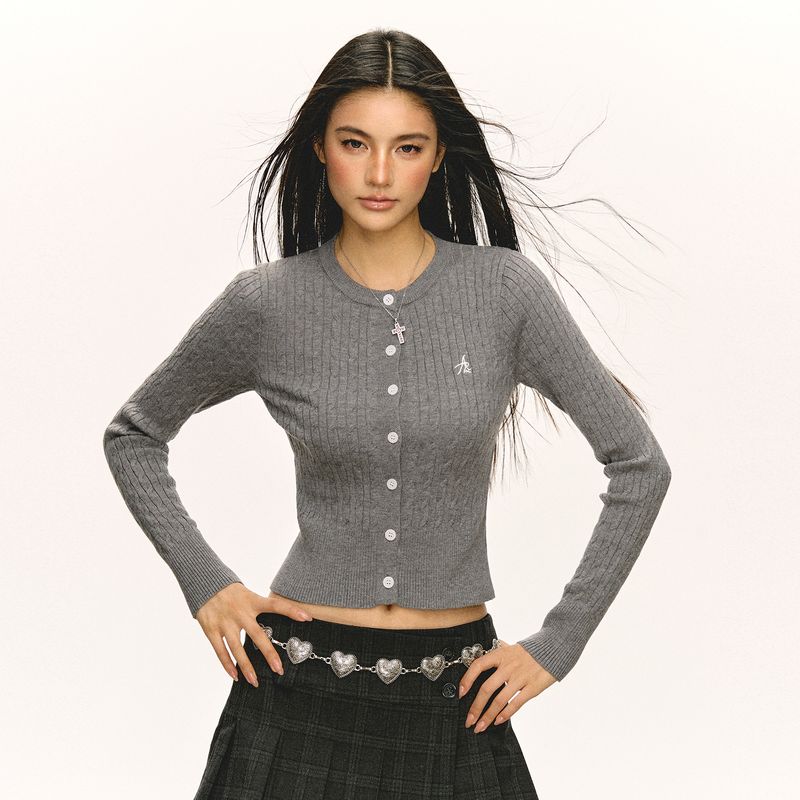 

Ariseism Американский Ретро Красный Короткий Вязаный Кардиган Облегающего Кроя Женский Осень Новое Поступление Внутренний Базовый Топ Melange gray XS