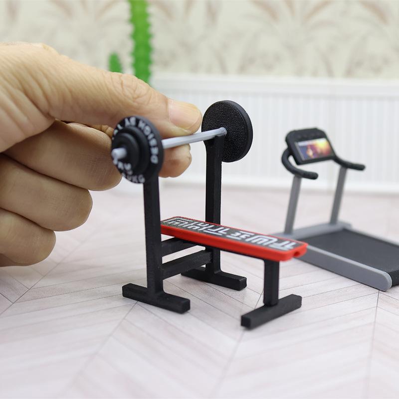 1 Stück Mini DIY Puppenhaus Laufband Dekoration Gewichtheben Bett Liegende Hantelstange Modell 1:12 Puppenhaus Fitnessgeräte
