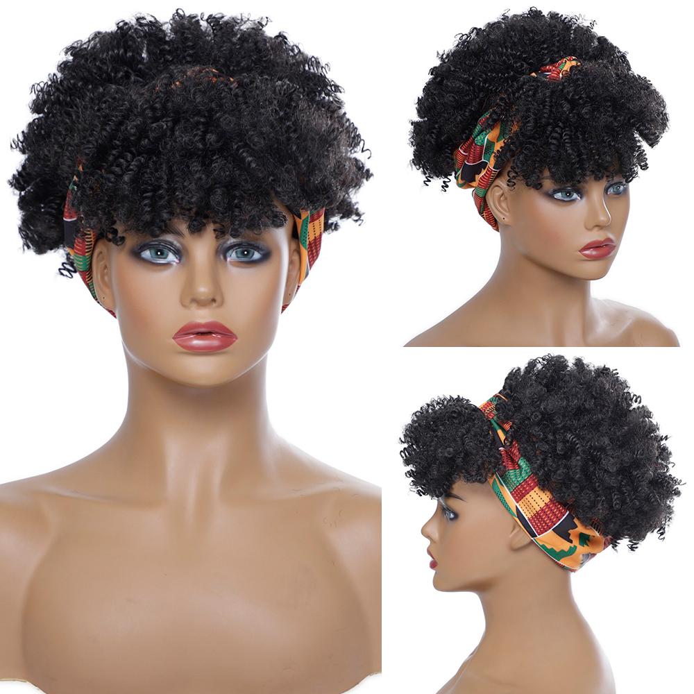 

Синтетические парики с повязкой на голову от коричневого до светлого цвета для чернокожих женщин, короткие афро-кудрявые вьющиеся парики, натуральные термостойкие волосы TB094-9