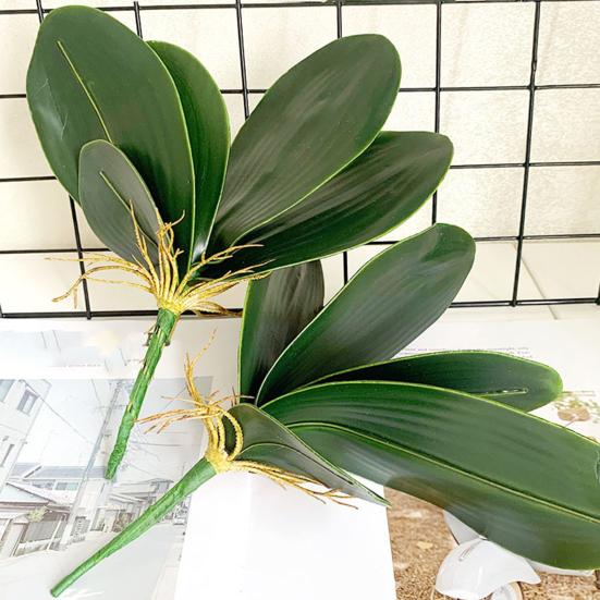 Artificial Green Phalaenopsis Leaves Faux Orchid Leaves Stem Real Touch Green Plant for Flower Arrangement Garden Bonsai Decor