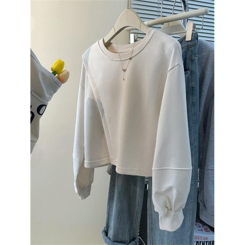 New Round Neck Without Hat Long-sleeved Sweater Women's Loose Short Top In the Real Auction Season