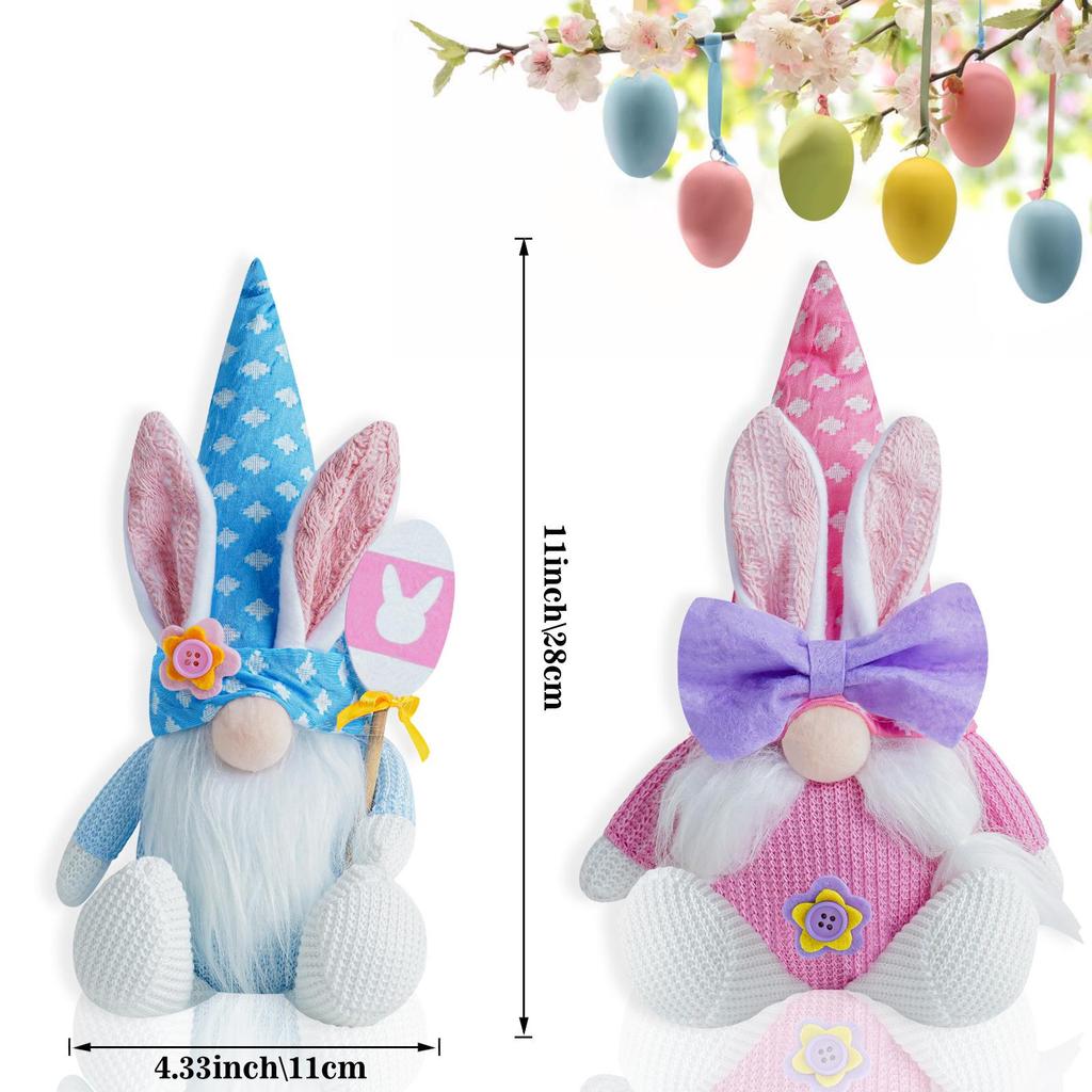 Easter Bunny Faceless Doll with Knitted Pink and Blue Rabbit Ears Ornament