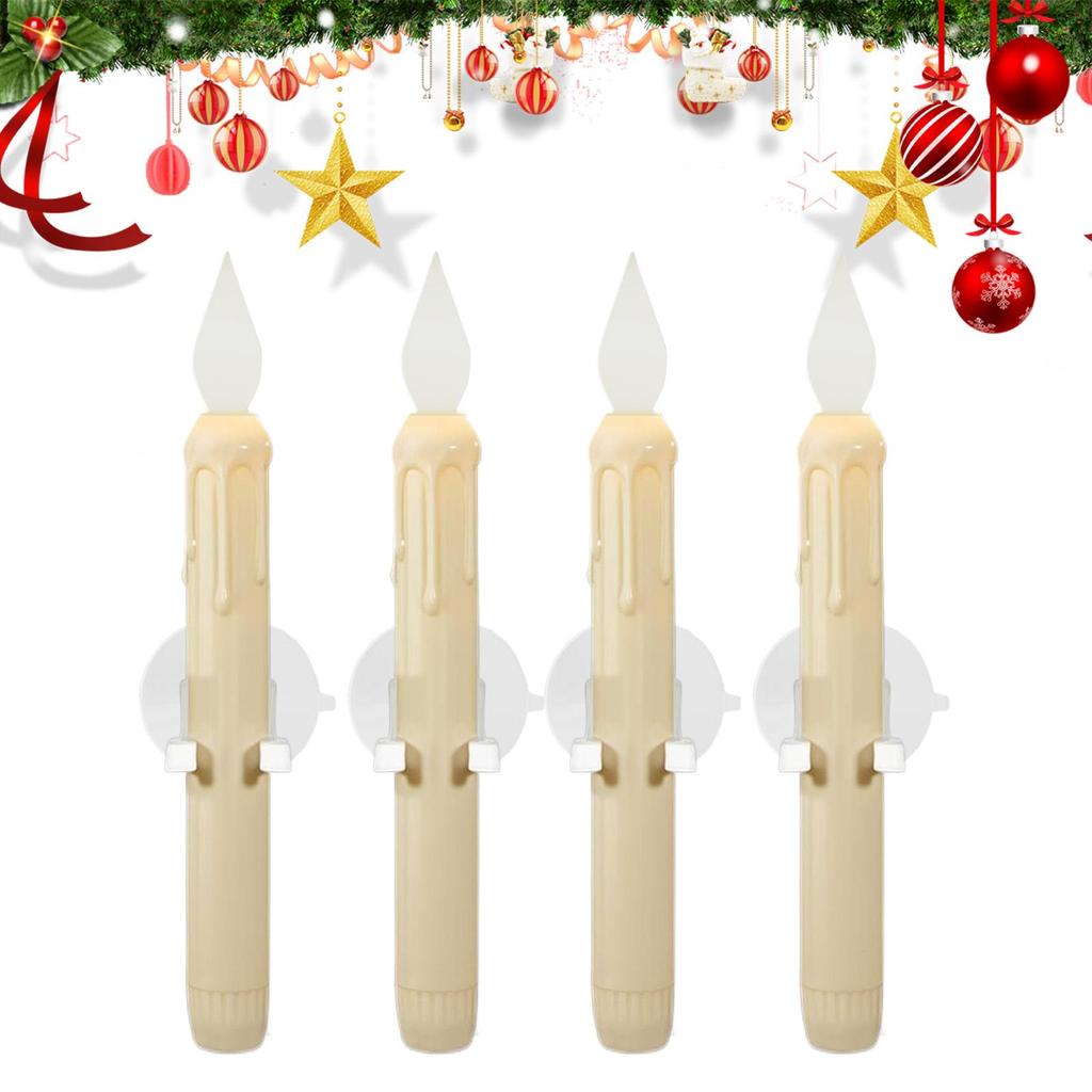 4PCS Window Candles LED Dusk To Dawn Window Candles With Sensor Flickering Flameless Battery Lamp with Suction Cup