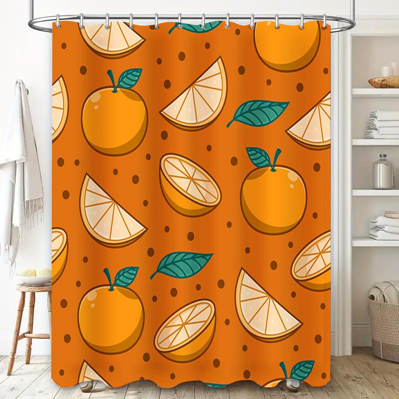 Bright Orange Fruit Shower Curtain Decor Lemon Slice Whole Orange Print Water-Resistant Fabric For Bathroom Diy Home Dcor