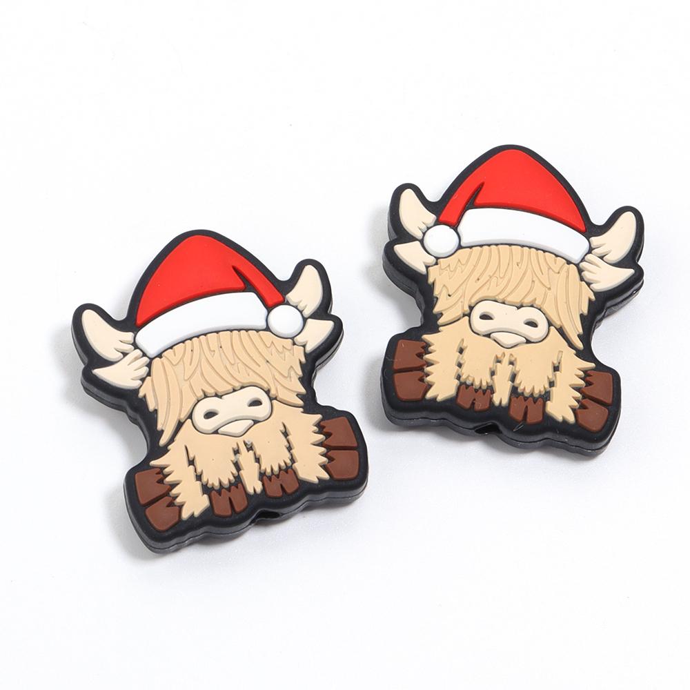 2pcs Silicone Beads Lovely Christmas Series Santa Reindeer Snowman Tree Loose Beads For Jewelry Making DIY Christmas Gifts Decor