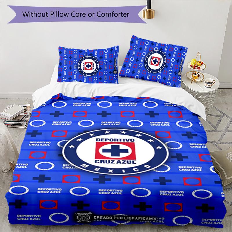 Cruz Azul Themed 3pcs Bedding Set Duvet Cover Closure Includes 1 Duvet Cover & 2 Pillowcases for All Seasons Bedroom Home Dorm Decor