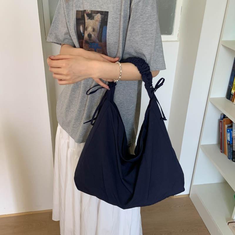 College Style Pleated Canvas Bag Women's New Trendy Fashion Summer Tote Bag Versatile Large-capacity Underarm Bag