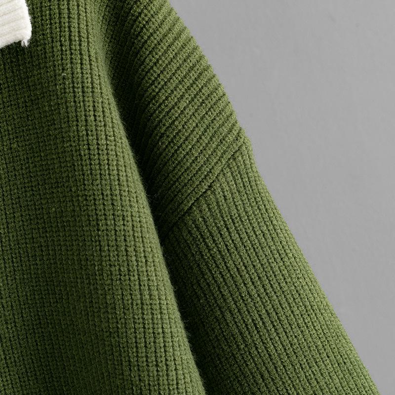 2025 Autumn/Winter Women's Color Block Polo Collar Loose Knit Sweater Pullover
