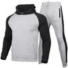 Men's Casual Hooded Two-tone Sweatshirt, Men's Fleece Warm Sports Sweatshirt And Pants Set