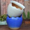 Large Handmade Coarse Pottery Succulent Flower Pot with Shallow Cut Opening