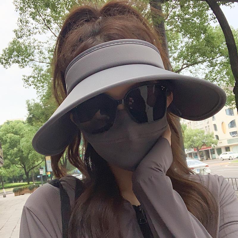 Women's summer Korean-style double-sided ice silk sun hat with UV protection, versatile outdoor hat with enlarged brim
