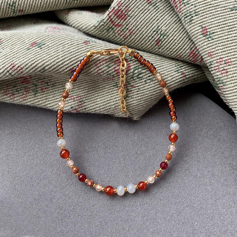 Бусины из красного проса, Пресноводный жемчуг, Ожерелье с бусинами  Дофамин , Модное женское красное натуральное камневое агатовое ожерелье-цепочка на ключицу, подчеркивающее темперамент