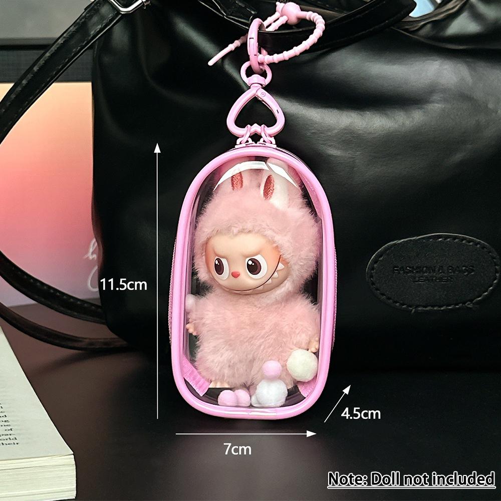 Transparent Protective Case For Labubu V4 Pin For Love Series Vivid Dust-Proof Protective Bag Doll Accessories With Keychain