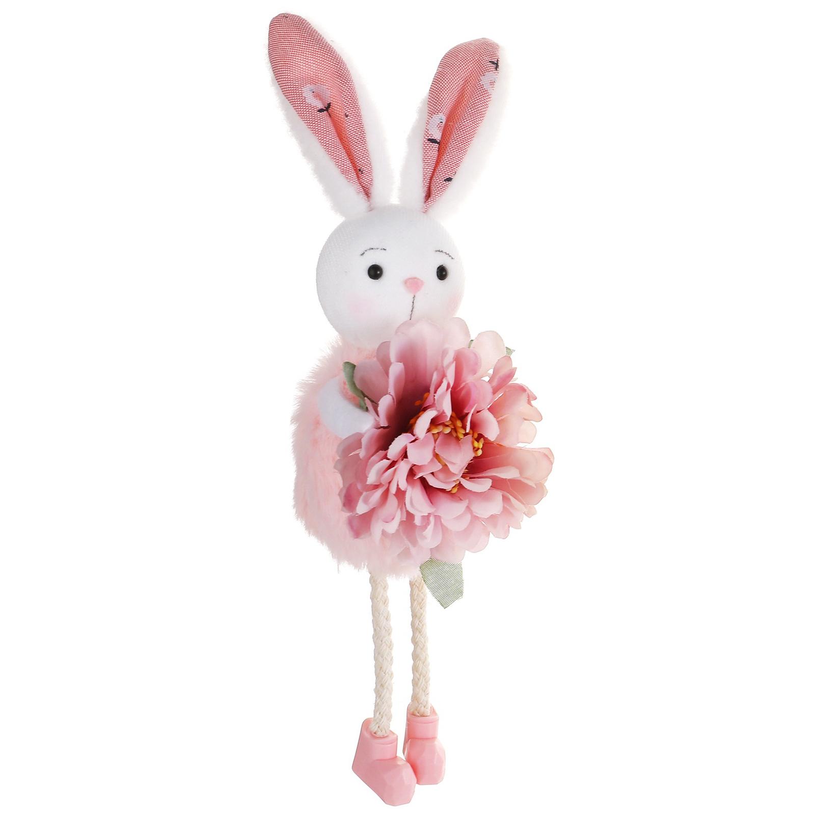 

Resin Spring Tiered Tray Centerpieces with Dangling Legs Soft Easter Rabbit Pendant Idea Gift for Birthday Table Shelves Home розовый