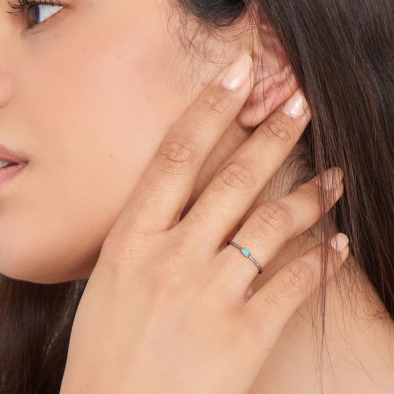 ANIA HAIE Square Turquoise Minimal Line Band 925 Silver Adjustable Size Ring R033-01H