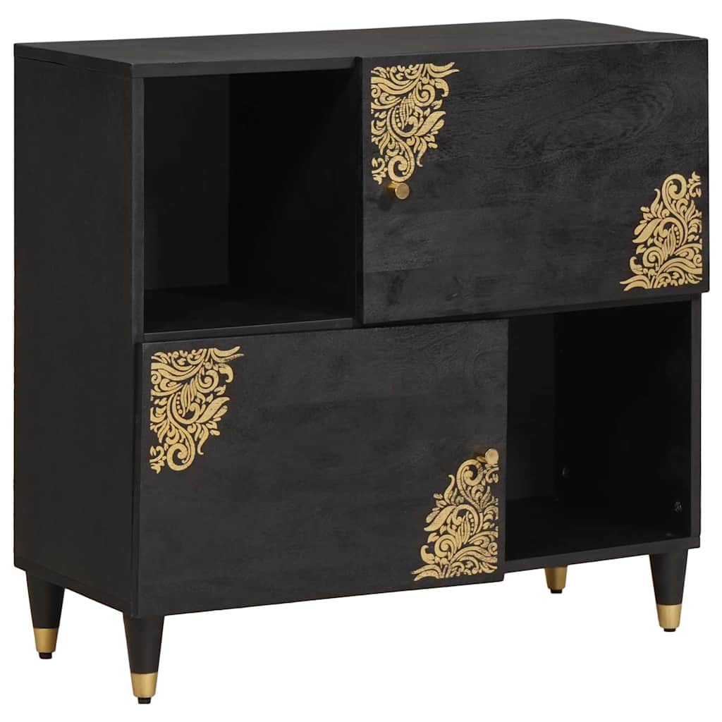 Black Sideboard with Shelf 80 x 33 x 75 cm Solid Mango Wood