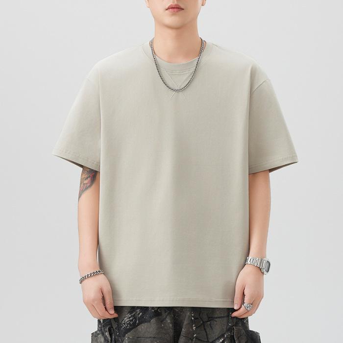 Solid Color Embroidered Short-sleeved T-shirt for Men's Summer New Five-point Sleeve T-shirt Round Neck Loose