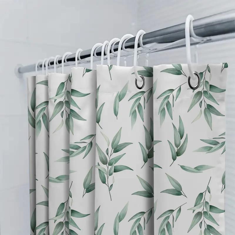 Watercolor Green Leaves Shower Curtain Waterproof Bath Rug Decor Modern Home Decoration 3D Printed Polyester Fabric White Green