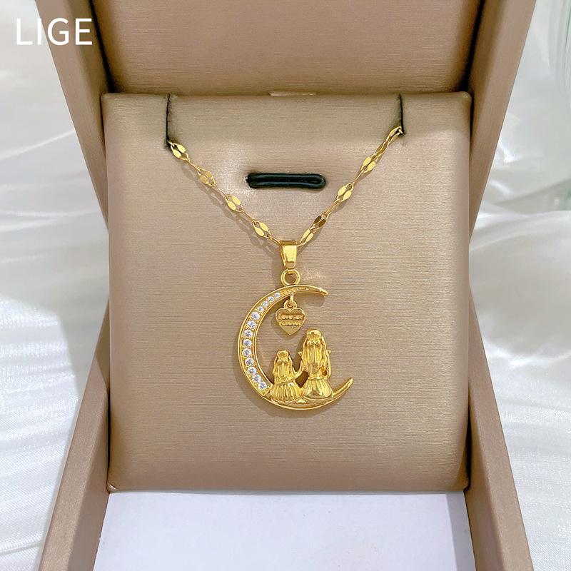 Blickt aus der Ferne zum Mond, Liebe, Leichter Luxus-Temperament, Wunderschöne Voll-Diamant-Halskette, Vielseitige Schlüsselbein-Kette für Damen