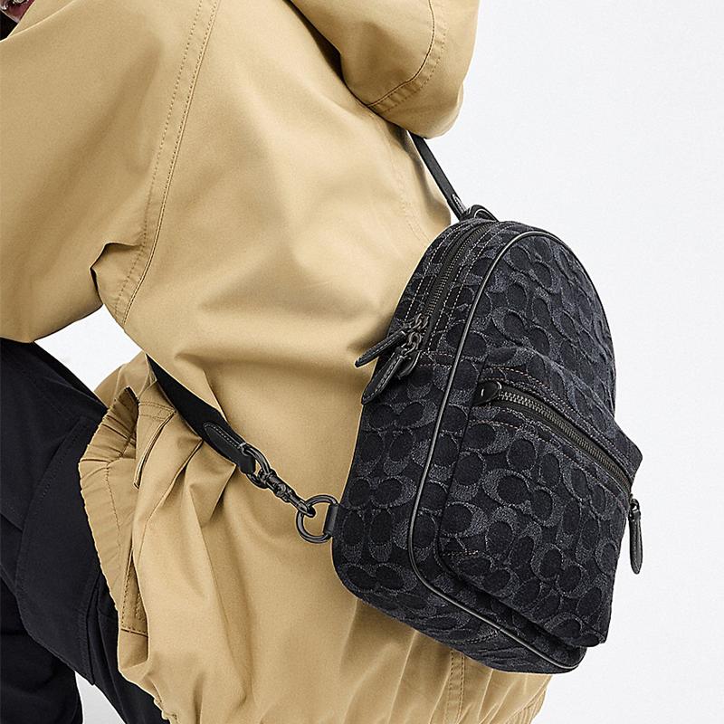 Coach Charter 19 Classic Monogram Denim Shoulder Crossbody Bag Small Men Bags Black CR763-DRJ