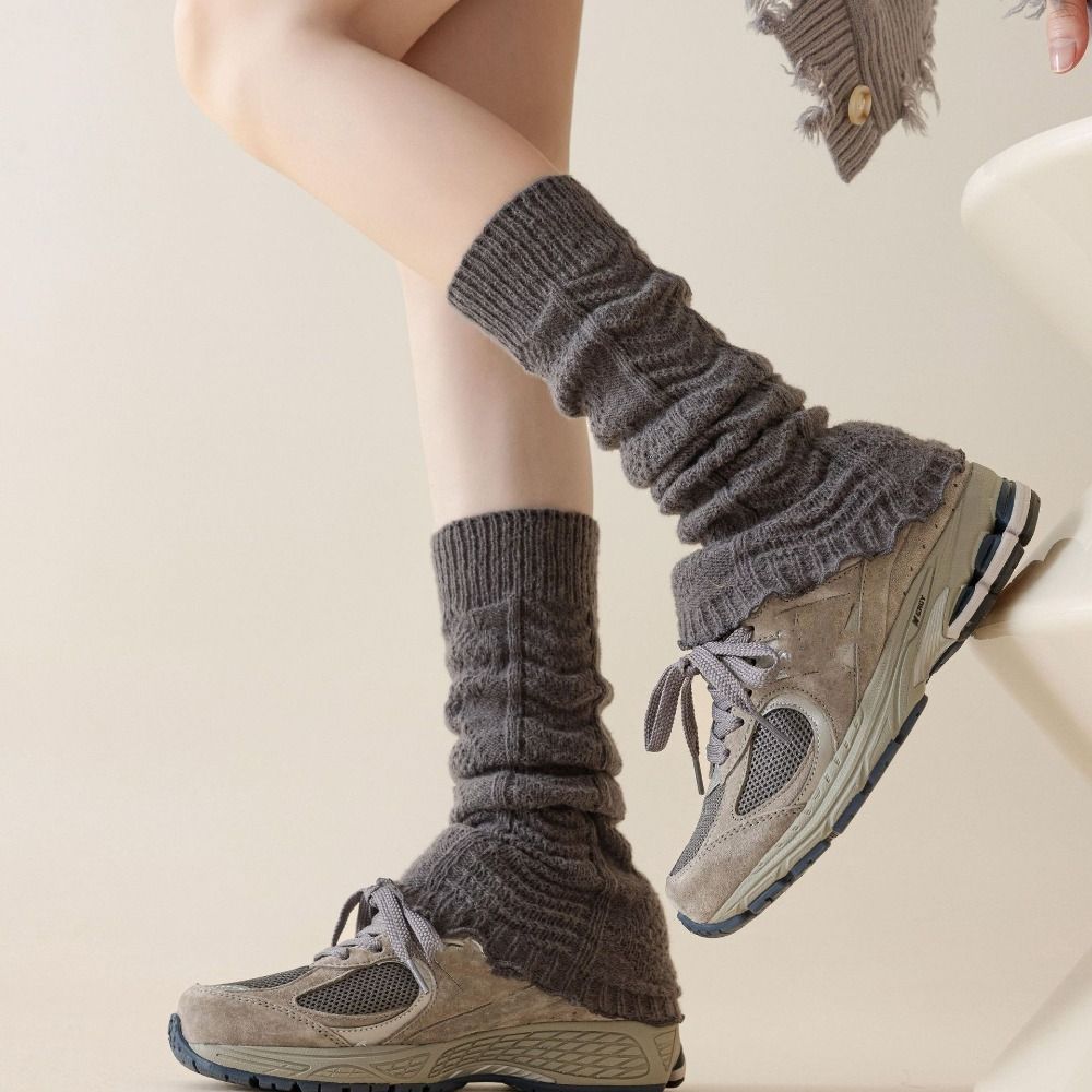 Dual Purpose Knitted Calf Sleeves Pleated Medium Tube Socking New Leg Warmers  Women