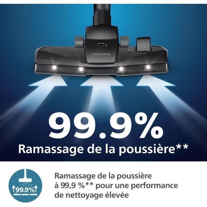 Aspirateur avec sac - philips - série 8000 - moteur 900 w - brosse triactive+ led - filtre hepa